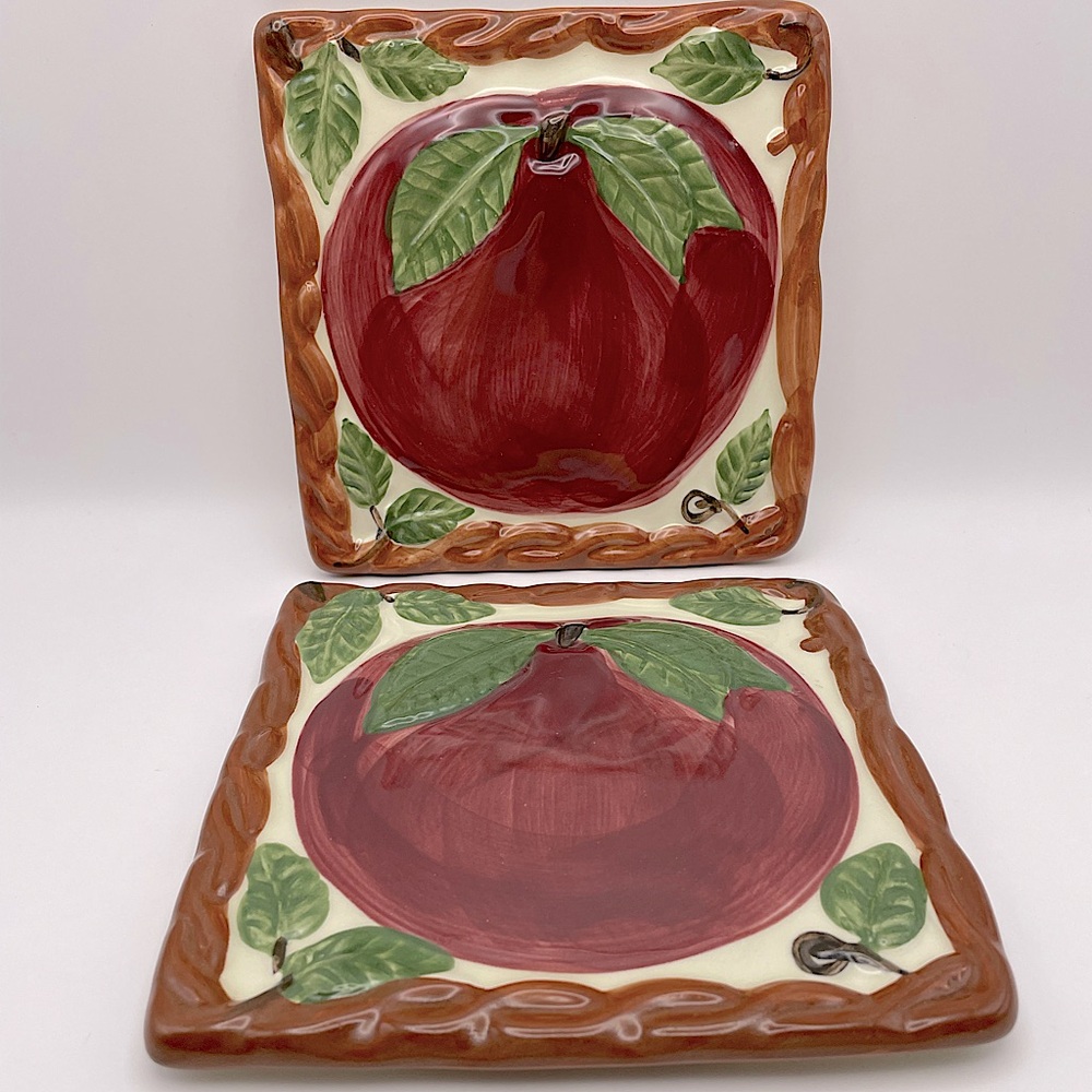 Vintage Ceramic Portugal Franciscan Ware, Pair of Trivets, Apple Pattern, 6.5”